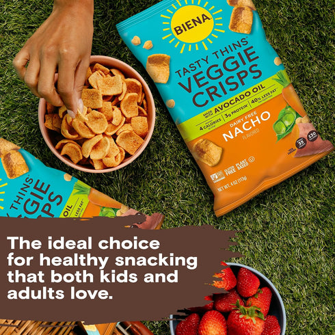 4-Pk 4oz BIENA Tasty Thins Veggie Crisps Made with Avocado Oil - Nacho, Bags Chickpeas & Veggies, Vegan, Gluten Free