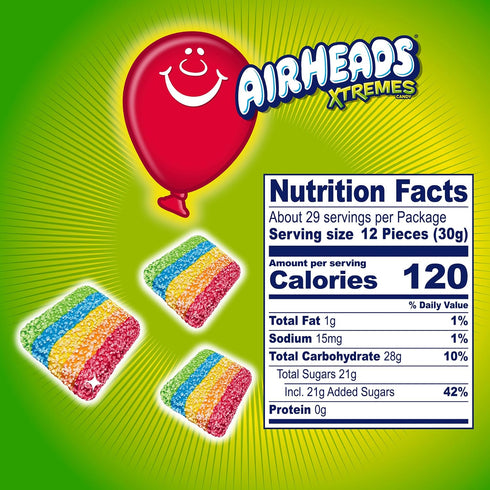 30.4 Airheads Xtremes Sweet and Sour Candy Bites, Chewy Candy Bag, Rainbow Berry Artificially Flavored, Ounces
