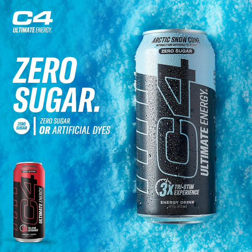 C4 300mg 16oz (Pack 12) Ultimate Zero Sugar Energy Drink, Tri-Stim Experience with Caffeine + TeaCrine + Dynamine