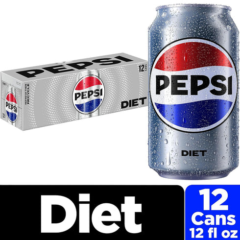 12 Oz (Pack 12) Diet Pepsi Cola Soda, Fl Cans