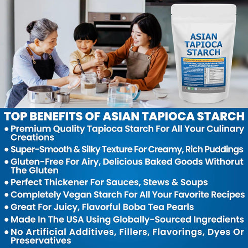 2.5 lb Tapioca Flour for Baking - Tapioca Starch Powder Resealable Poly Bag - Non-GMO, Gluten Free, Vegan, Kosher