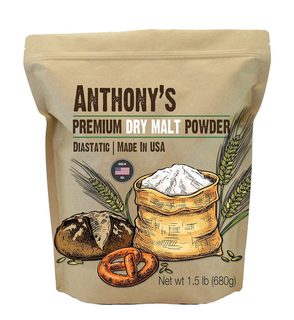 Anthony's Diastatic Dry Malt Powder, 1.5 lb, Made in the USA, Diastatic,