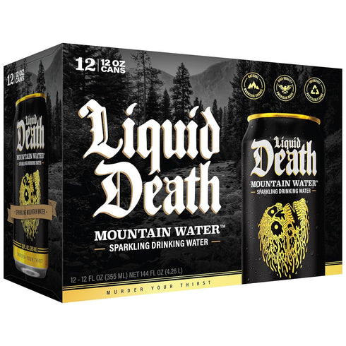 12 Oz (Pack 12) Liquid Death Sparkling Mountain Water, Real Mountain Source, Ice-Cold Cans, Infinitely Recyclable, Fl