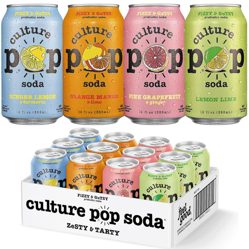 Culture Pop Soda, Zesty & Tarty Variety Pack, Probiotic Low Sugar Soda,