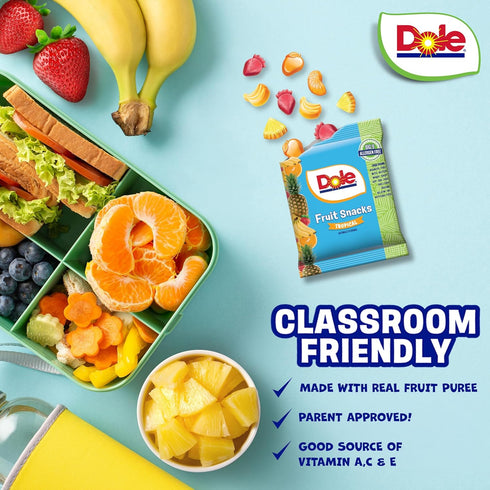9 5 120 Dole Fruit Snacks, Tropical Flavors - Individually Wrapped Pouches - Classroom-Friendly, Top Allergen Free, No