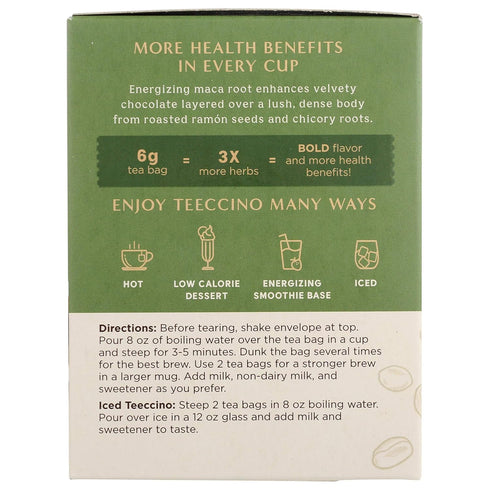 10 Teeccino Maca Chocolat Herbal Tea - Rich & Roasted Herbal Tea Thats Caffeine Free & Prebiotic with Natural Energy