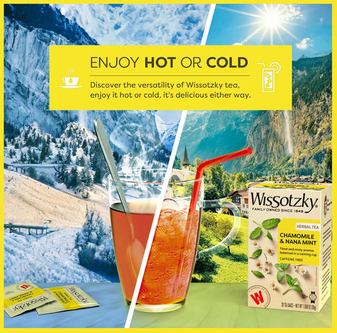 Wissotzky Chamomile Tea with Nana Mint, Herbal Tea, 20 Tea Bags, Caffeine Free