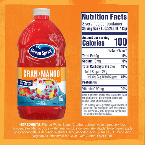 64 Oz (Pack 8) Ocean Spray Cran-Mango Cranberry Mango Juice Drink, Fl Bottle