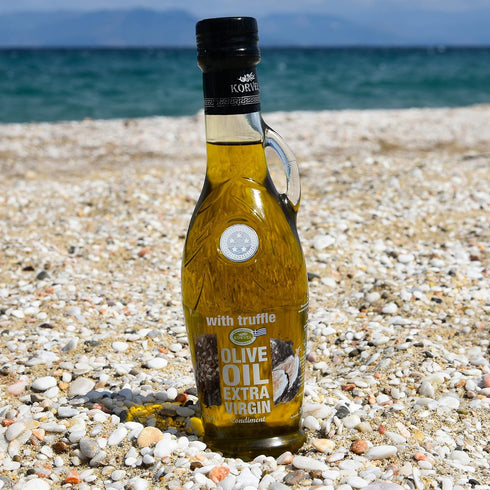 250 ml, 8.45 oz Extra Virgin olive oil with Truffle flavoured, KORVEL, glass bottle Amphora fl