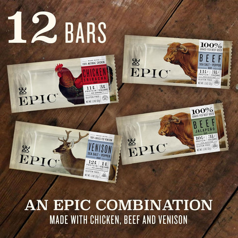 Pack, 12 Epic Provisions Protein Bars Variety Venison, Chicken, and Beef Flavors, Keto and Paleo Friendly, ct