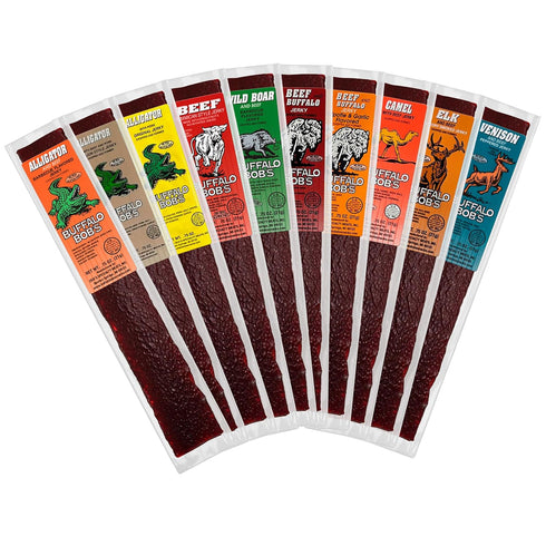 Buffalo Bob's Exotic Jerky (10-Pack), 10 Flavor Variety Pack of Snack Sticks, Wild Game