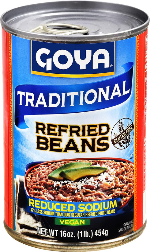 16 (Pack 12) Goya Foods Refried Pinto Beans, Reduced Sodium, Ounce