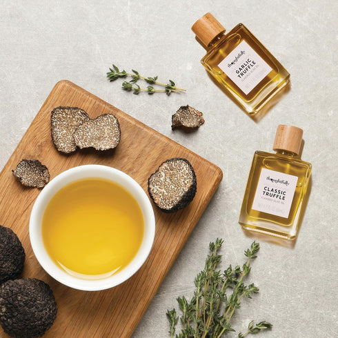 1.7 oz Set 3 Thoughtfully, Truffle Oil Trio, Includes Classic, Garlic, and Chili Truffle Infused Olive Oil in Glass