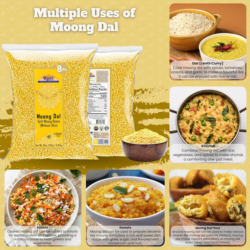 128oz (8lbs) 3.63kg Rani Moong Dal (Split Mung Beans Without Skin) Lentils Indian Bulk ~ All Natural | Gluten Friendly