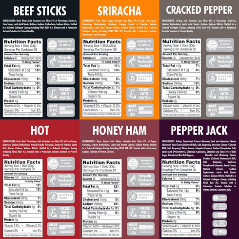 12 Pack Jerky.com Jerky Gifts for Men | Piece Meat Sticks Sampler with Beef Sticks, Pork, Ham, Sriracha, Turkey | High