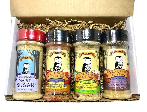 4 Maple Seasonings - Box of Jars of Pure Maple Sugar and Spices For Cooking, Grilling and Baking - Perfect Vermont Gift