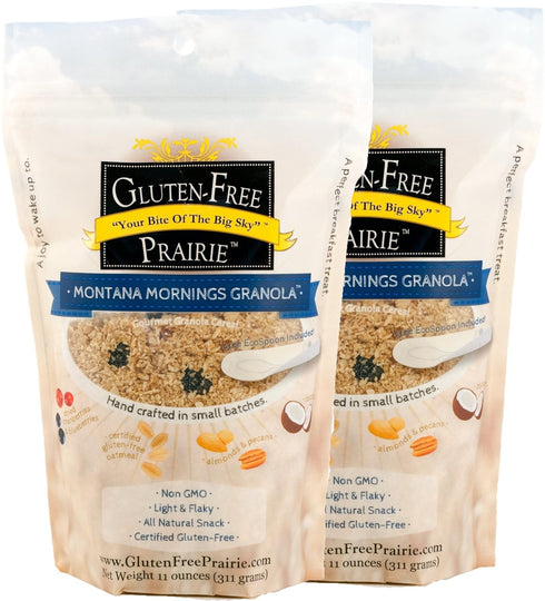 11 (Pack 2) Gluten-Free Prairie Montana Mornings Granola, Certified Gluten Free Purity Protocol, Non-GMO, Vegan, Ounces