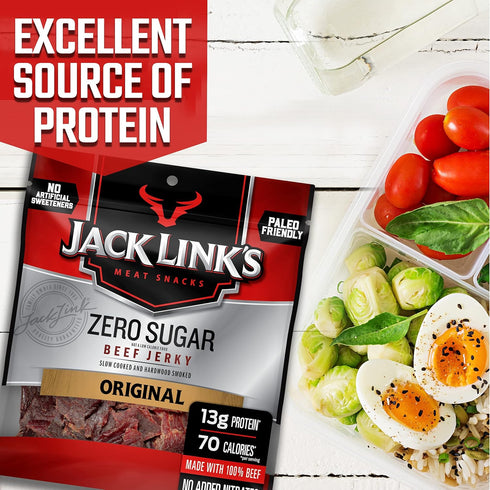 13g 70 2.3 oz Jack Link's Beef Jerky, Zero Sugar, Paleo Friendly Snack with No Artificial Sweeteners, of Protein
