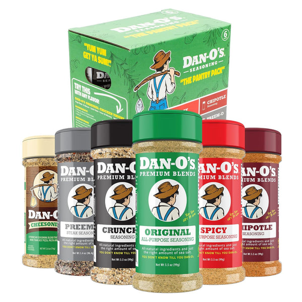 Dan-O's 6 Bottle Seasoning Set, Small Bottles, 6 Pack, Includes Original, Spicy,