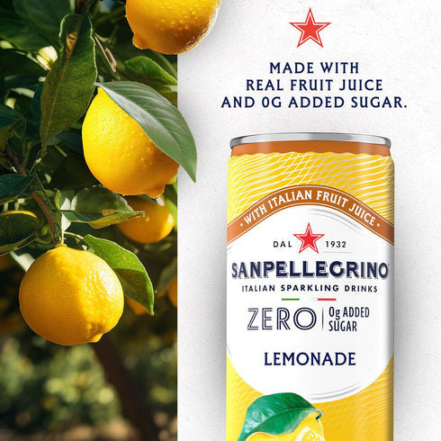 Sanpellegrino 24 Pack 11.15 Oz Zero Grams Added Sugar Italian Sparkling Drinks Lemonade, Sparkling Lemon Beverage