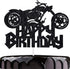 Happy Birthday Cake Topper, Black Flash Motorcycle Party Decoration for Birthday Cake