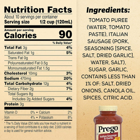 Prego Italian Sausage and Garlic Meat Sauce, 44 OZ Jar