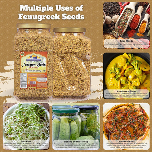 128oz (8lbs) 3.62kg Rani Fenugreek (Methi) Seeds Whole Bulk PET Jar, Trigonella foenum graecum ~ All Natural | Vegan |