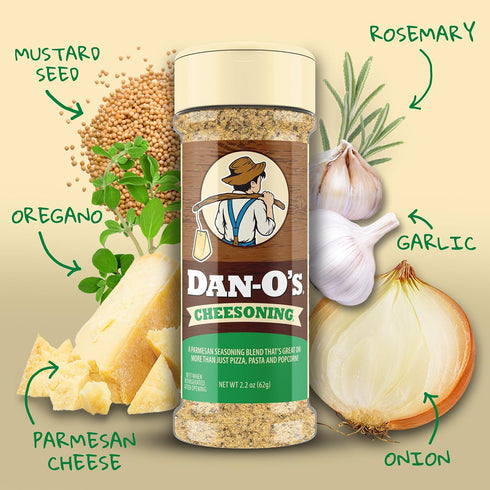 2.2 oz Dan-O's Cheesoning Seasoning, Bottle, All Purpose Seasoning for Pizza, Popcorn, Chicken, Bread and More, Sugar