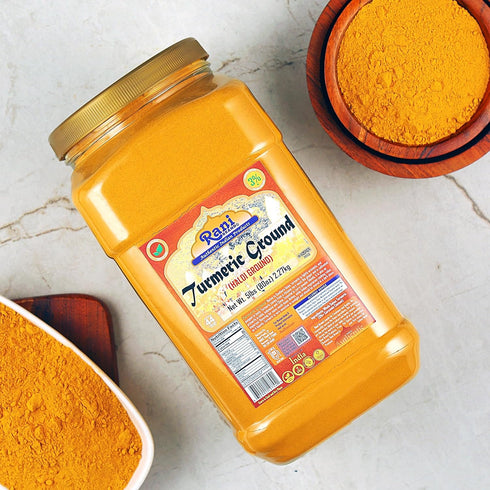 80oz (5lbs) 2.27kg 100% Rani Turmeric (Haldi) Root Powder Spice, (High Curcumin Content) Bulk PET Jar ~ All Natural |