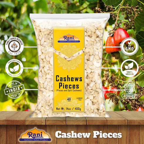 14oz (400g) Rani Raw Cashews Halves and Pieces (uncooked, unsalted) ~ All Natural, No Preservatives | Vegan | NON-GMO |
