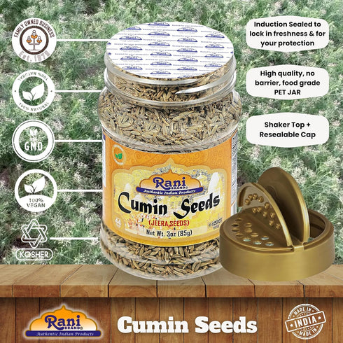 Rani Cumin Seeds Whole (Jeera) Spice, 3oz (85g) PET Jar, All Natural, Gluten Friendly, NON-GMO