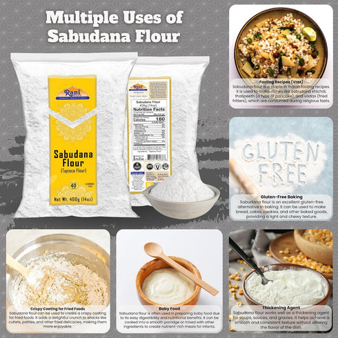 14oz (400g) Rani Sabudana Flour (Tapioca/Sago Flour) ~ All Natural | Vegan | Gluten Friendly | NON-GMO | Kosher |