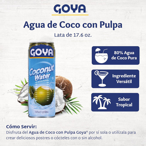 2-Pack (17.6 oz Goya Pure Coconut Water with Pulp, Tropical Hydration with Real Fruit, Great for Smoothies, Snacks