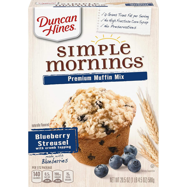 Duncan Hines Simple Mornings Blueberry Streusel Flavored Muffin Mix, 20.5 oz.