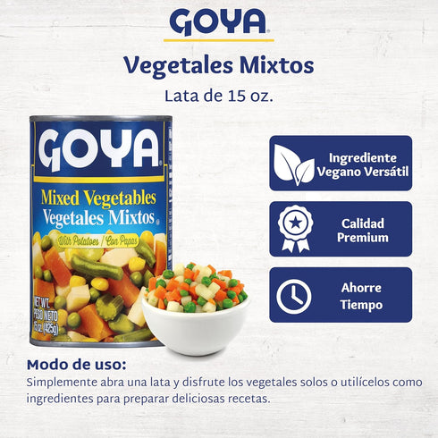 6-Pack (14.9 oz Goya Canned Mixed Vegetables Fresh, Ready-to-Use Blend with Carrots, Peas, Corn, and More, Perfect