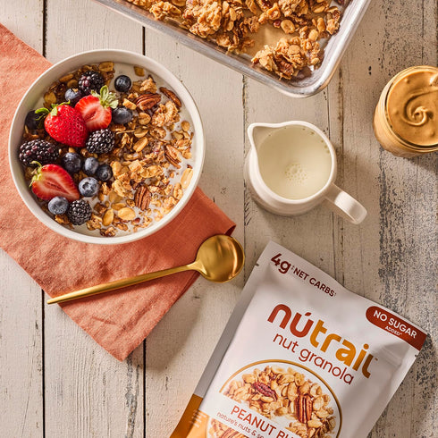 8 oz. 1 Count (Pack 2) NuTrail Nut Granola, Peanut Butter, No Sugar Added, Gluten Free, Grain Free, Keto, Low Carb