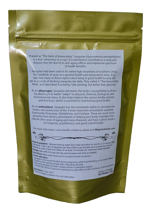 Majestic Herbs (Gynostemma |100g Jiaogulan Tea Pentaphyllum) by | Organically Grown Loose Leaf Tea | Caffeine-Free |
