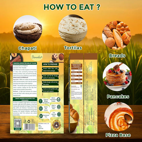 (950g/2 lbs) Danodia Foods Roasted Pearl Millet (Bajra) Flour | Sprouted, Dried & Roasted Whole Grain Flour | Naturally