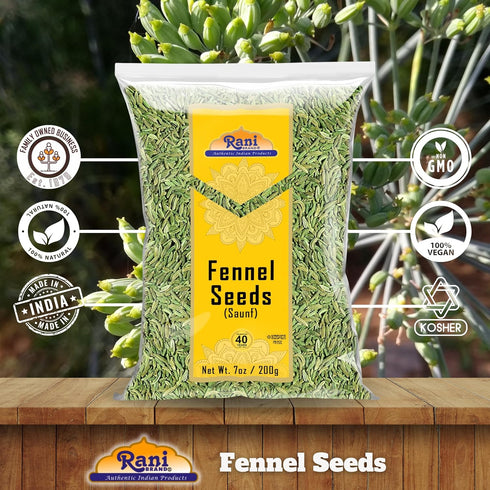 Rani Fennel Seeds (Saunf Sabut) Whole Spice - 7oz (200g) - All Natural, Gluten Friendly, NON-GMO, Kosher, Vegan