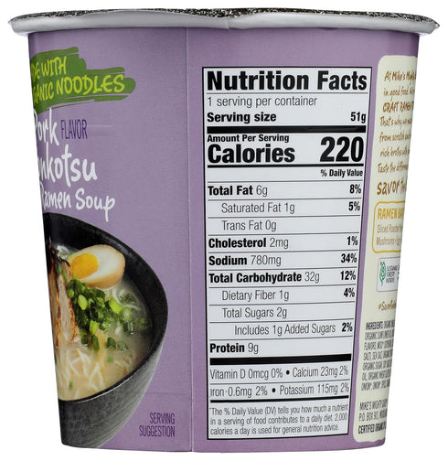 MIKES MIGHTY GOOD Organic Tonkotsu Ramen Cup, Pork, 1.7 Oz