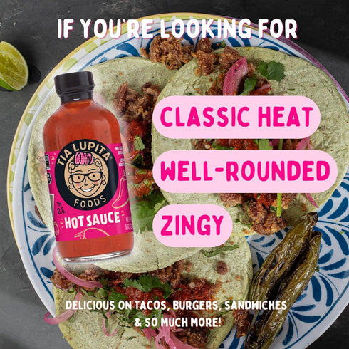 8 Oz (Pack 2) Tia Lupita Hot Sauce of - Flavorful Heat, Medium Spice with Smoky-Sweet Flavor - Gluten-Free, Non-GMO