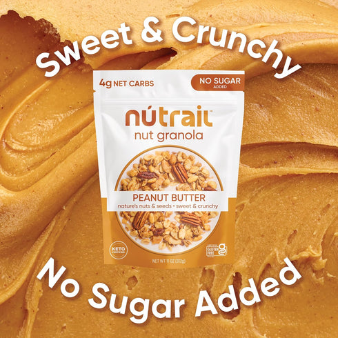 8 oz. 1 Count (Pack 2) NuTrail Nut Granola, Peanut Butter, No Sugar Added, Gluten Free, Grain Free, Keto, Low Carb
