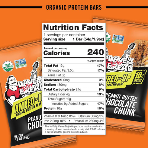 1 Dave'S Killer Bread Bars, Amped-Up Peanut Butter Organic Chocolate Chunk Protein Bar, Ounce
