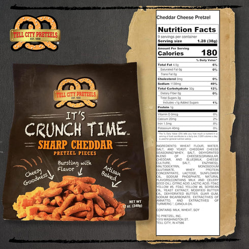 12 oz Tell City Cheddar Cheese Flavored Pretzel Pieces - Homestyle Crunchy Hard Pretzels - Cheddar