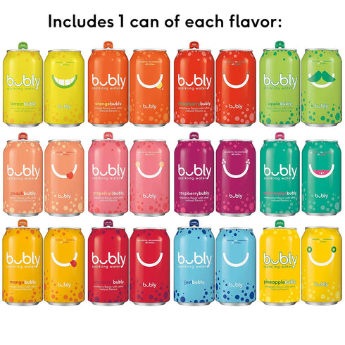 15 12 oz (18 Pack), Bubly Sparkling Water, Flavor Sampler, fl Cans, Blue