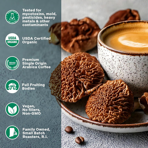Immune 1 12oz Organic Turkey Tail & Cordyceps Mushroom Coffee Dark Roast, Full Fruiting Body, Antioxidants, System