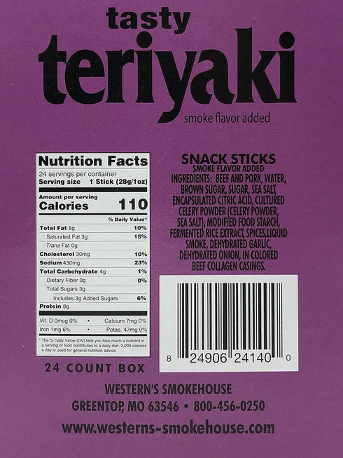 Pack 24 (1.0 Western's Smokehouse Meat Sticks Teriyaki Beef and Pork Jerky Sticks of Teriyaki Meat Sticks Ounce)