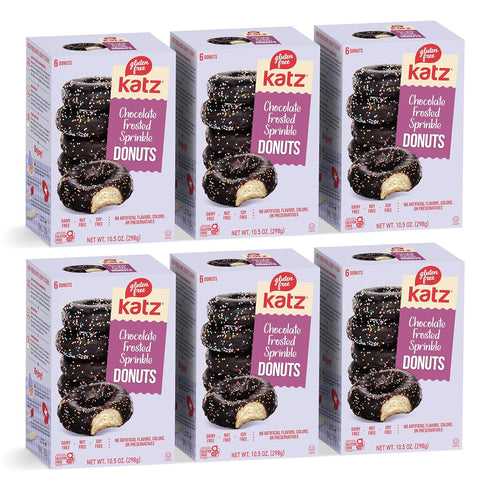Katz Gluten Free Chocolate Frosted Sprinkle Donuts. No Artificial Color Free of