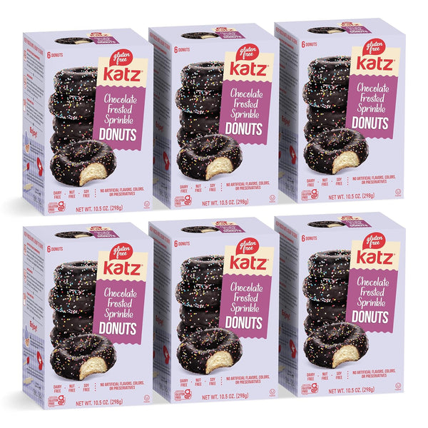 Katz Gluten Free Chocolate Frosted Sprinkle Donuts. No Artificial Color Free of