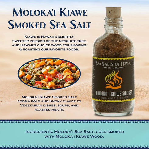 Sea Salts of Hawaii Molokai Kiawe Mesquite Smoked Hawaiian Sea Salt - 4 Ounce Bottle, Made in Hawaii